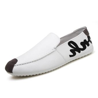 2017 casual lazy shoes men slip on round toe flats loafers (white) - intl  