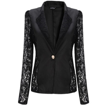 2017 Fashion New Women Spring Autumn Sheer Lace Floral Patchwork Slim OL Formal Blazer Suits Coat Jacket S(black) - intl  