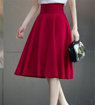 2017 fashion Women long skirt high waist Vintage Tutu pleated Skirt swing party woman skirts Plus Size S-5XL wine Red - intl  