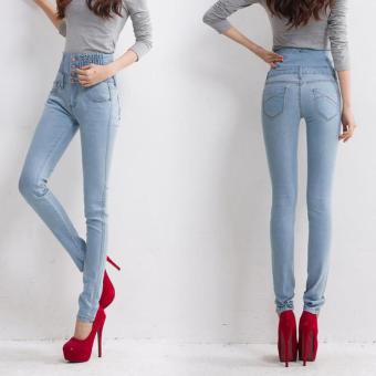 2017 Jeans Womens High Waist Elastic Skinny Denim Long Pencil Pants Plus Size 40 Woman Jeans Lady Fat Trousers (Light Blue) - intl  