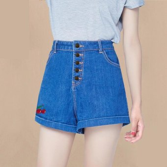 2017 Korean college wind code Embroidered Denim Shorts female - intl  
