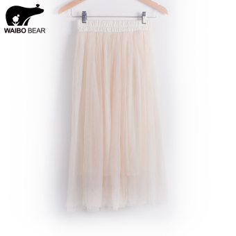 2017 Ladies Elegant Casual Skirt High Waist Pleated Skirt Long Tulle Skirts Straight Skirts Solid Mesh Skater Skirt (Beige) - intl  