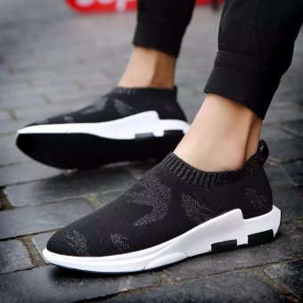 2017 Men New Personality Mesh Material Sport Shoes Male Breathable Sneaker Slip On Shoes Knitted Shoes Student Casual Shoes Black XZ284 - intl  