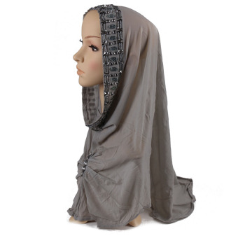 2017 Muslim Caps Silk Scarf Hijab Shawl Islamic Muslim Women's Head Scarf Silk Underscarf Hijab Cover Turban Pure Colour Bonnet - intl  