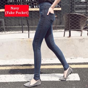 2017 New Fashion Ladies Casual Stretch Denim Jeans Leggings Pencil Pants Thin Skinny Leggings Jeans Womens Clothing (Black And Grey) - intl  