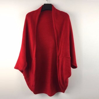 2017 New Fashion Women Casual Korea Loose Shawl Batwing Sleeves Lady Knit Sweater Coat Woolen Women Cardigans Jacket (red) - intl  