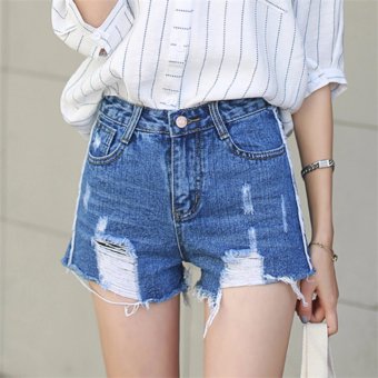 2017 new lady shorts denim jeans shorts casual summer ladies jeans high waist fashion trousers (Light blue) - intl  
