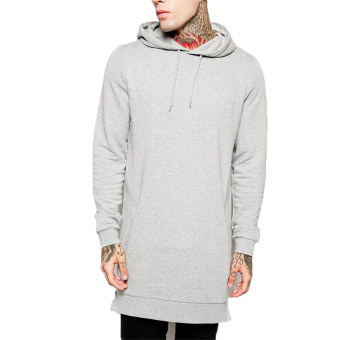 2017 New Male Long Black Hoodies Sweatshirts With Side Zip Hip Hop Street wear XL (gray) - intl  