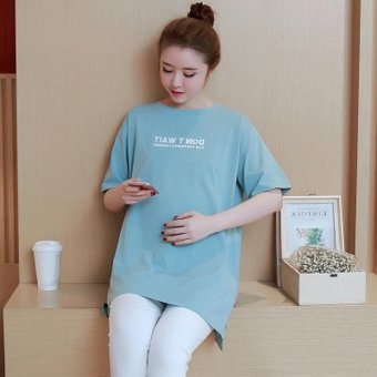 2017 new maternity dress spring shirt Korean version of cotton short-sleeved t-shirt long-term fashion spring summer shirt (Blue) - intl  