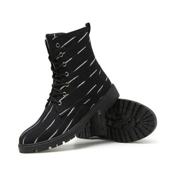 2017 New Men's Striped Lace-up Martin Boots(Black) - intl  