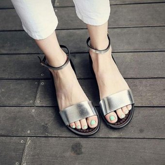 2017 New Solid Flat Sandals Soft Leather Sandals Women Beach Shoes Summer Women Slippers Sandalias Mujer Sandale Femme(Silver) - intl  