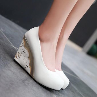 2017 New Spring Fashion Slope Shallow Leather High Heels with Thick Bottomed Shoes (White) Shoes Documentary () - intl  