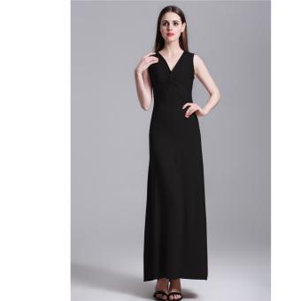 2017 New style Women party dress Evening dress V-neck Big swing dress Sleeveless Dress (Black) - intl  