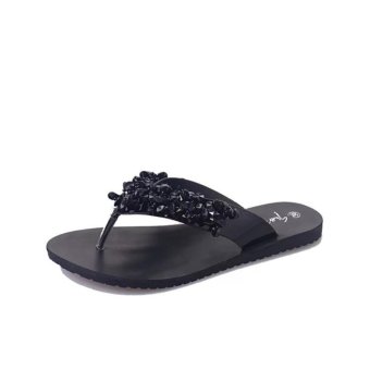 2017 New Summer Ladies Sandals Flat Slippers (Black) - intl  
