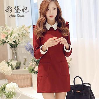 2017 Spring and Summer New Women Korean Version of Slim Solid Color Short-sleeved Knit Dress (wine Red) - intl  