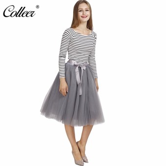 2017 Spring Best Quality 7 Layers Midi Tulle Skirt American Apparel Tutu Skirts Women's Petticoat Elastic Skirt (Grey) - intl  