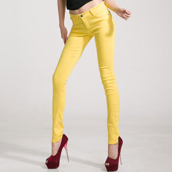 2017 Spring Fall Khaki Stretch Pants Women's Candy Pants Pencil Trousers For Women Slim Ladies Jean Trousers 27(Yellow) - intl  