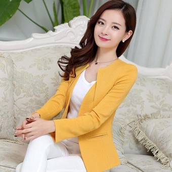 2017 Spring Women Slim Blazer Coat New Fashion Casual Jacket Long Sleeve One Button Suit Ladies Blazers Work Wear 3XL(yellow) - intl  