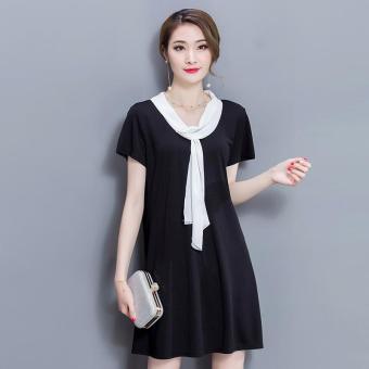 2017 Summer Plus Size New Women Fashion Short-sleeved O-neck Black Loose Chiffon Dress Casual Dress Vestidos 1009# L-4XL - intl  