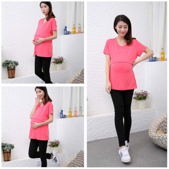 2017 Summer Pregnant Woman Cotton T-shirt Short Sleeve Funny Printed Maternity Tops Maternity Nursing Clothes Rose - intl  