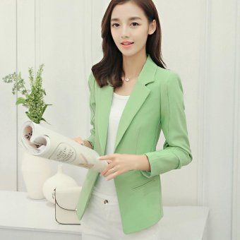 2017 Women Blazers and Jackets Long-sleeve Slim BlazerShort Blazer Single Button for Ladies OL Work Wear (Green) - intl  