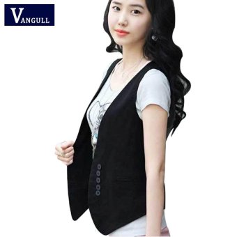 2017 Women Wardrobe waistcoat Slim cotton vest Buttons Decoration Vests Female Sleeveless Waistcoat Women Clothing(black) - intl  