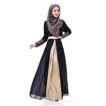 2017 Women's Chiffon Lace Islamic Muslim Wear Dress Baju Kurung Arab Loose-fitting Clothing Wear Special for Ramadan (Black) - intl  