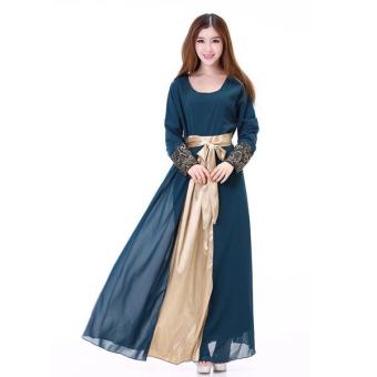 2017 Women's Chiffon Lace Islamic Muslim Wear Dress Baju Kurung Arab Loose-fitting Clothing Wear Special for Ramadan (Indigo) - intl  