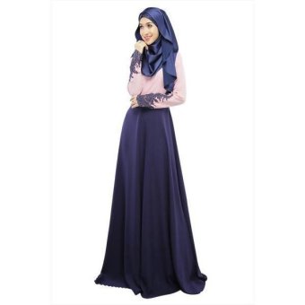 2017 Women's Islamic Muslim Wear Lace Slim Long Dress Baju Kurung Arab Loose-fitting Clothing Wear Special for Ramadan (Blue) - intl  