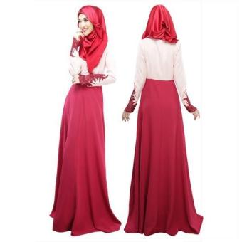 2017 Women's Islamic Muslim Wear Lace Slim Long Dress Baju Kurung Arab Loose-fitting Clothing Wear Special for Ramadan (Red) - intl  