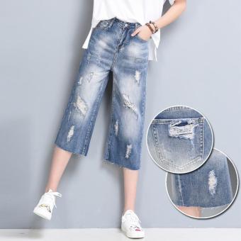 2017 Women's Summer Short Jeans Shorts Ripped Jeans Knee Length Denim Pants - intl  