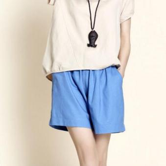 2NE1 Linen shorts high waist wide leg shorts Blue - intl  