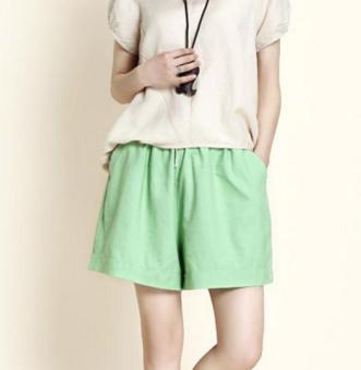 2NE1 Linen shorts high waist wide leg shorts Green - intl  