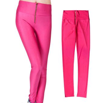360WISH Women Elastic High Waist Zipper Front Skinny Leggings Rosy-L - intl  
