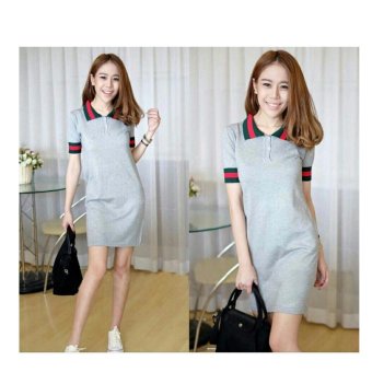 369 Mini Sexy Dress Casual Wanita Motif Kerah Bahan Babyterry - Abu  