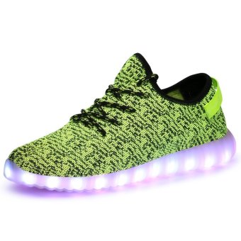 7 Colors USB Charging Light LED Luminous Unisex Men & Women Sneakers Sprot Shoes, Yezzy Green (Intl)  
