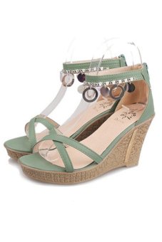 7811 Women's Shoes High Heels Wedge Decor Strap (Green)  