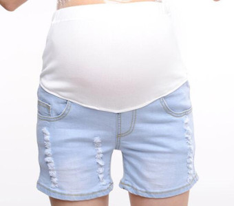 817# Summer High Waist Maternity Belly Shorts Light Blue Denim Short Pants Clothes for Pregnant Women Clothing for Pregnancy - intl  