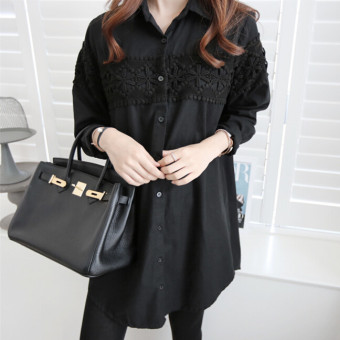 8315# Lace Patch-worked Maternity Shirts Long Sleeve Loose Blouses Clothes for Pregnant Women Spring Autumn Pregnancy Clothing-Black - intl  