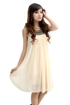 8863# Beading Pleated Chiffon Summer Tank Maternity Dresses Plus Size Loose Sleeveless Clothes For Pregnant Women Clothing  