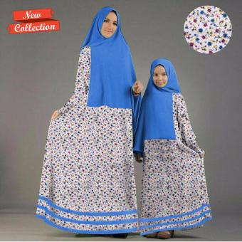 AbangSky Couple Set Gamis+Bergo Mom & Kids Flow Blue  