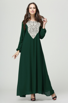 AGAPEON Abaya Long Sleeves Muslim Wear Chiffon Maxi Dress Comfort Fit Jubahs(Green) - intl  