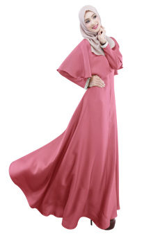 AGAPEON Abaya Long Sleeves Muslim Wear Chiffon Maxi Dress Muslim Jubahs With Cloak(Pink) - intl  