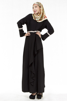 AGAPEON® Abaya Long Sleeves Muslim Wear Chiffon Maxi Dress Muslim Jubahs(Black) - intl  