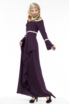 AGAPEON Abaya Long Sleeves Muslim Wear Chiffon Maxi Dress Muslim Jubahs(Purple) - intl  