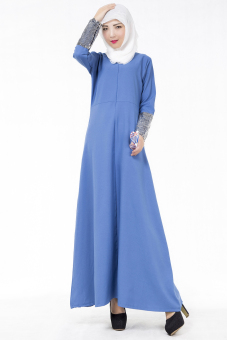 AGAPEON Abaya Long Sleeves Muslim Wear Chiffon Maxi Dress With Cuff Sequins(Blue) - intl  