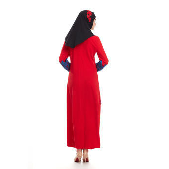 AGAPEON AGAPEON Muslim Abaya Long-Sleeve Knitted Cotton Maxi Dress Jubahs With Lacework Red - intl  