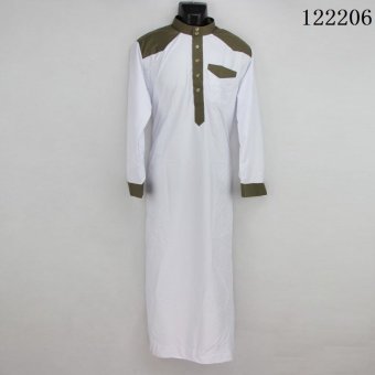 AGAPEON Cotton Jubah For Men Stand Collar with Buttons Long-Sleeve White - intl  