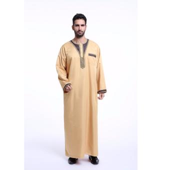 Agapeon Cotton&Linen Jubah With Embroidery For Men Long-Sleeve Light Yellow - intl  