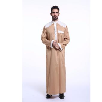 Agapeon Cotton&Linen Jubah With Stand Colar For Men Long-Sleeve Camel - intl  
